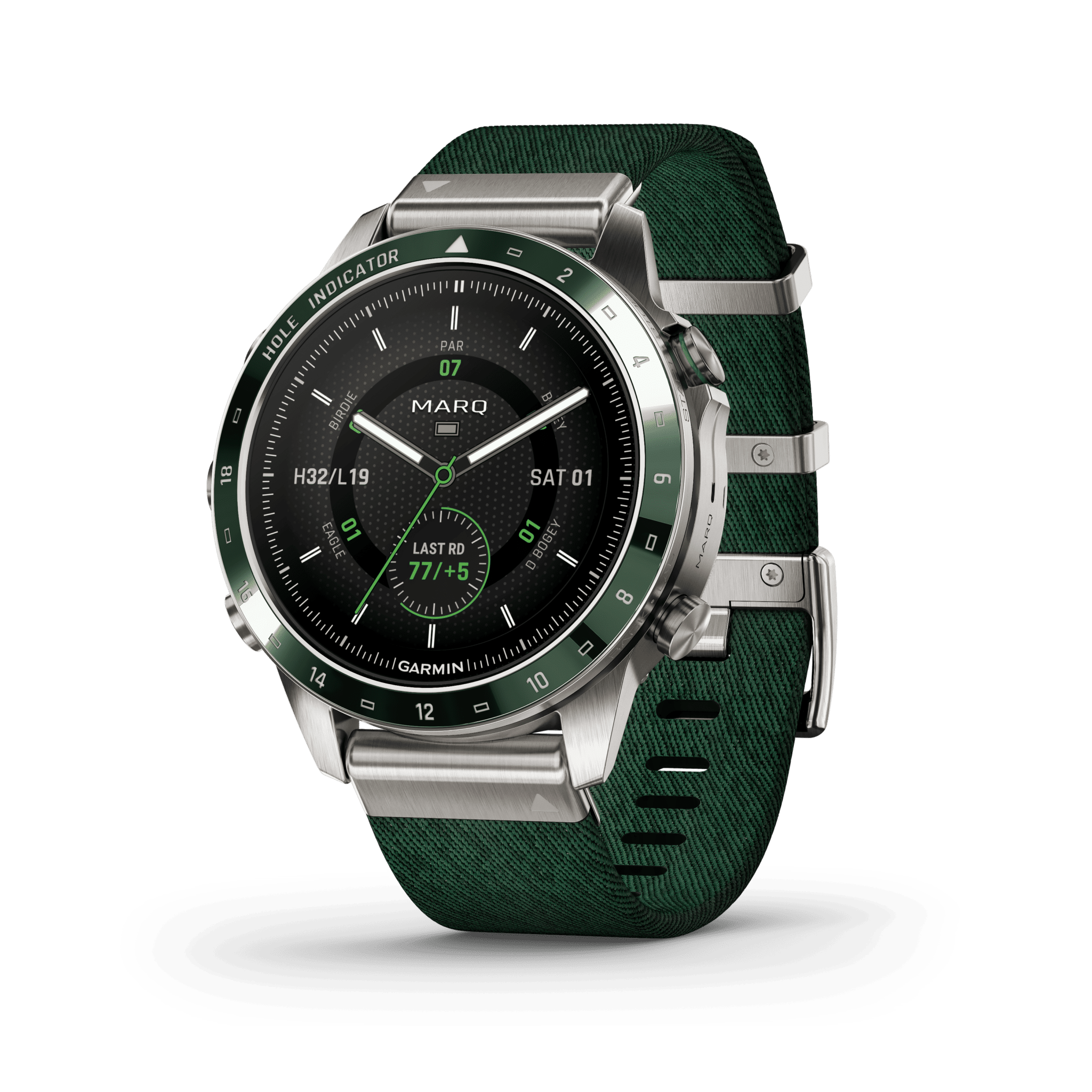 Garmin MARQ Golfer (Gen 2) AMOLED 46 mm Grün – Tool Watch / Titan & Nylonarmband