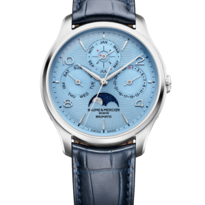 baume & mercier clifton 10872 baumatic 40 mm gletscherblau – herren automatikuhr mit ewigem kalender / lederarmband