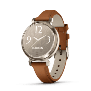 Titel Garmin Lily 2 Classic 35 mm Coyote Tan / Cremegold – Fitness-Smartwatch / Lederarmband