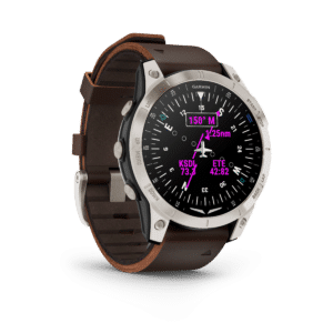 garmin d2 mach 1 amoled 47 mm schwarz / braun lederarmband – aviator smartwatch / lederarmband