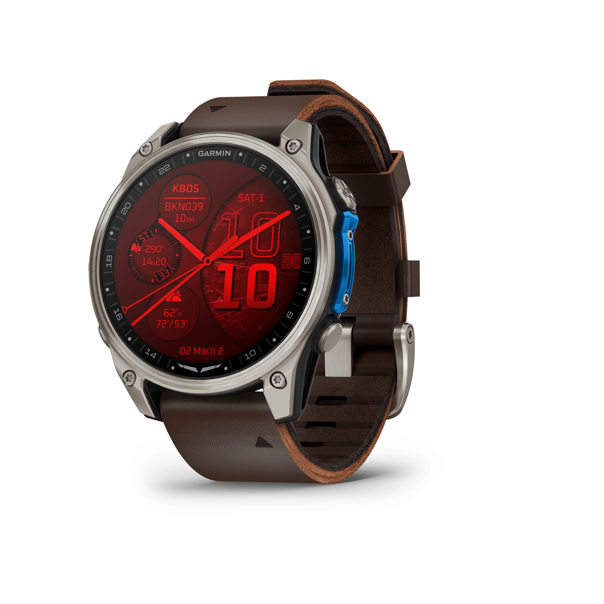 garmin d2 mach 2 amoled 47 mm schwarz / braun lederarmband – aviator smartwatch / lederarmband