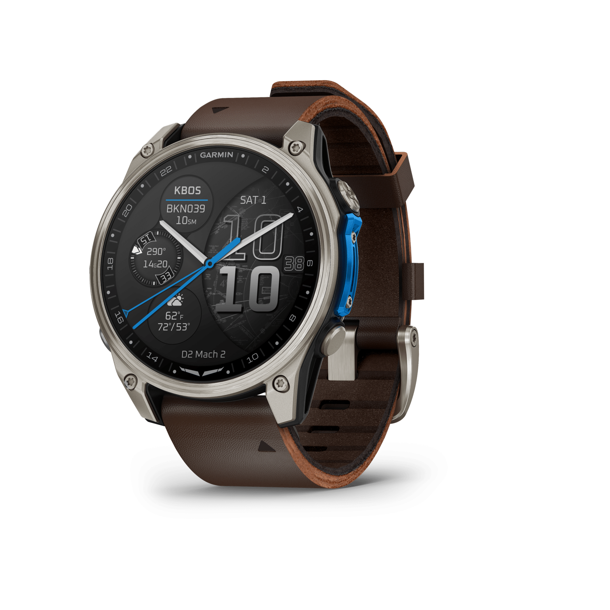 garmin d2 mach 2 amoled 47 mm schwarz / braun lederarmband – aviator smartwatch / lederarmband