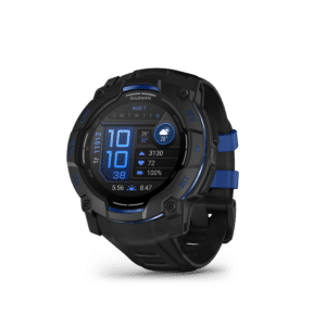 Garmin Instinct 3 AMOLED 50 mm Schwarz / Bolt Blue – Limited Edition GPS-Outdoor-Smartwatch / Silikonarmband