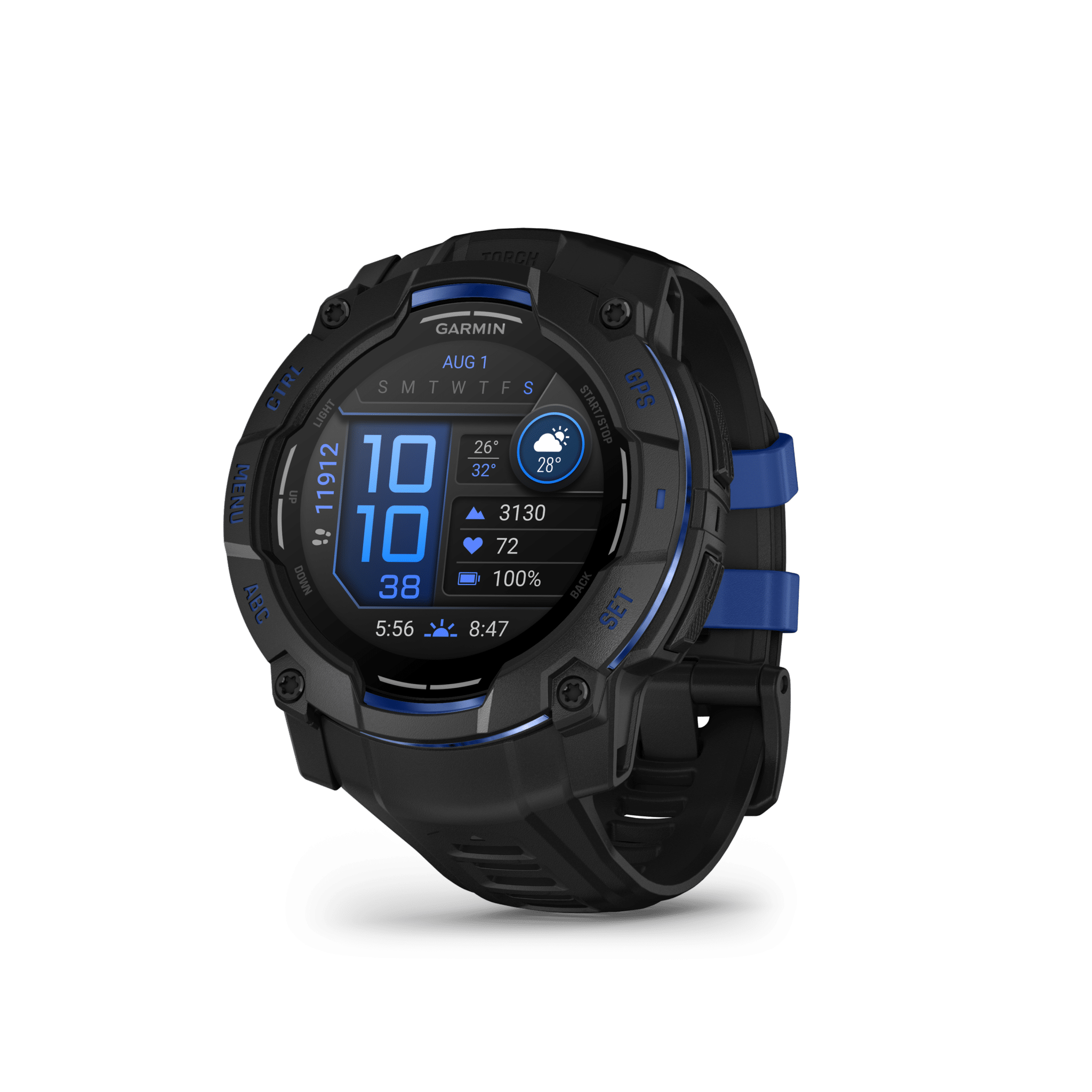 garmin instinct 3 amoled 50 mm schwarz / bolt blue – limited edition gps outdoor smartwatch / silikonarmband