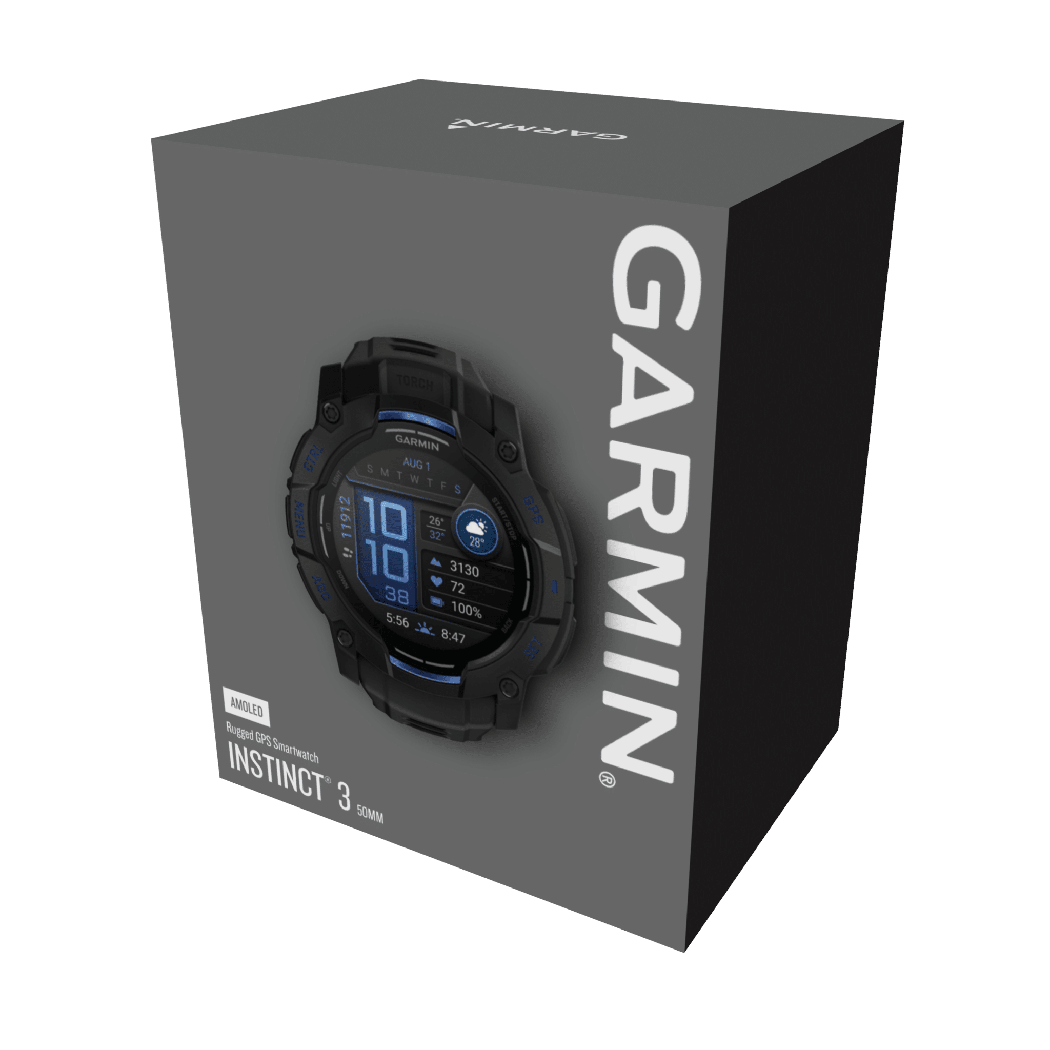 garmin instinct 3 amoled 50 mm schwarz / bolt blue – limited edition gps outdoor smartwatch / silikonarmband