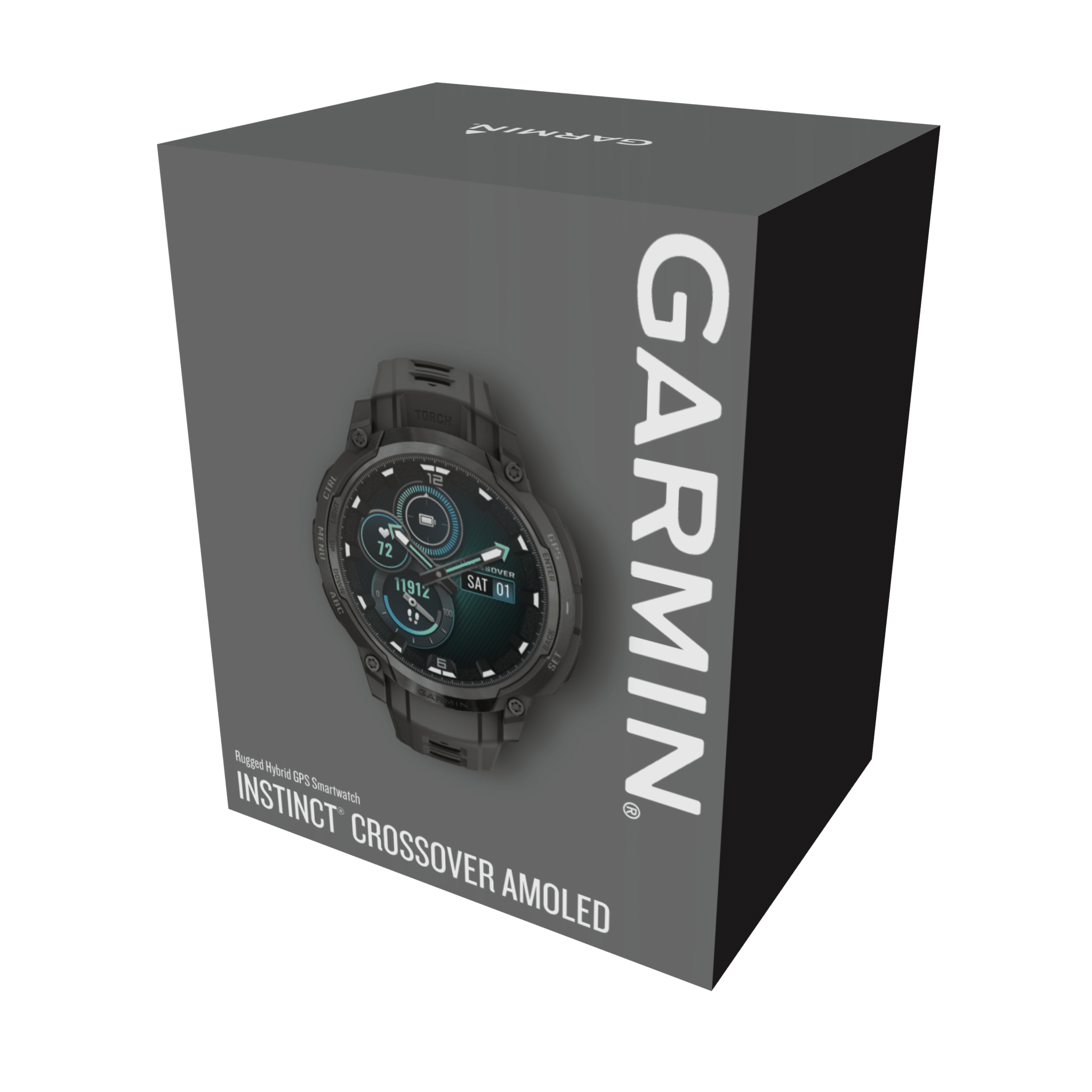 garmin instinct crossover amoled 45 mm anthrazitgrau – hybrid gps outdoor smartwatch / silikonarmband