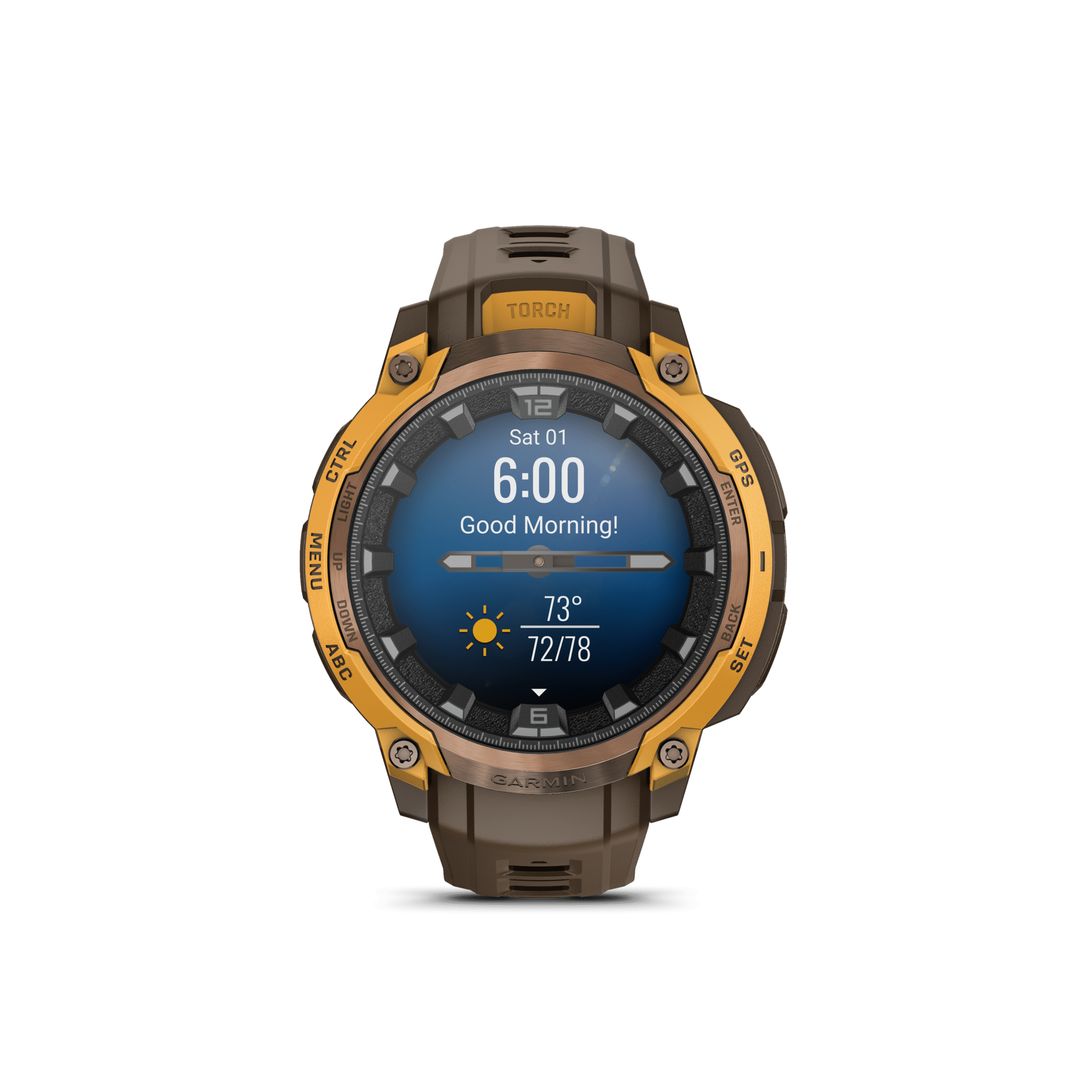 garmin instinct crossover amoled 45 mm bronze / sunburst – hybrid gps outdoor smartwatch / silikonarmband