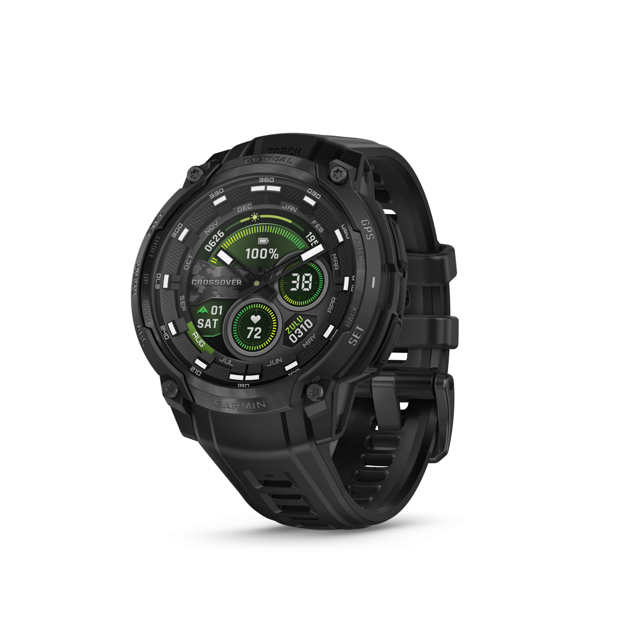 garmin instinct crossover amoled 45 mm tactical edition schwarz – hybrid gps outdoor smartwatch / silikonarmband