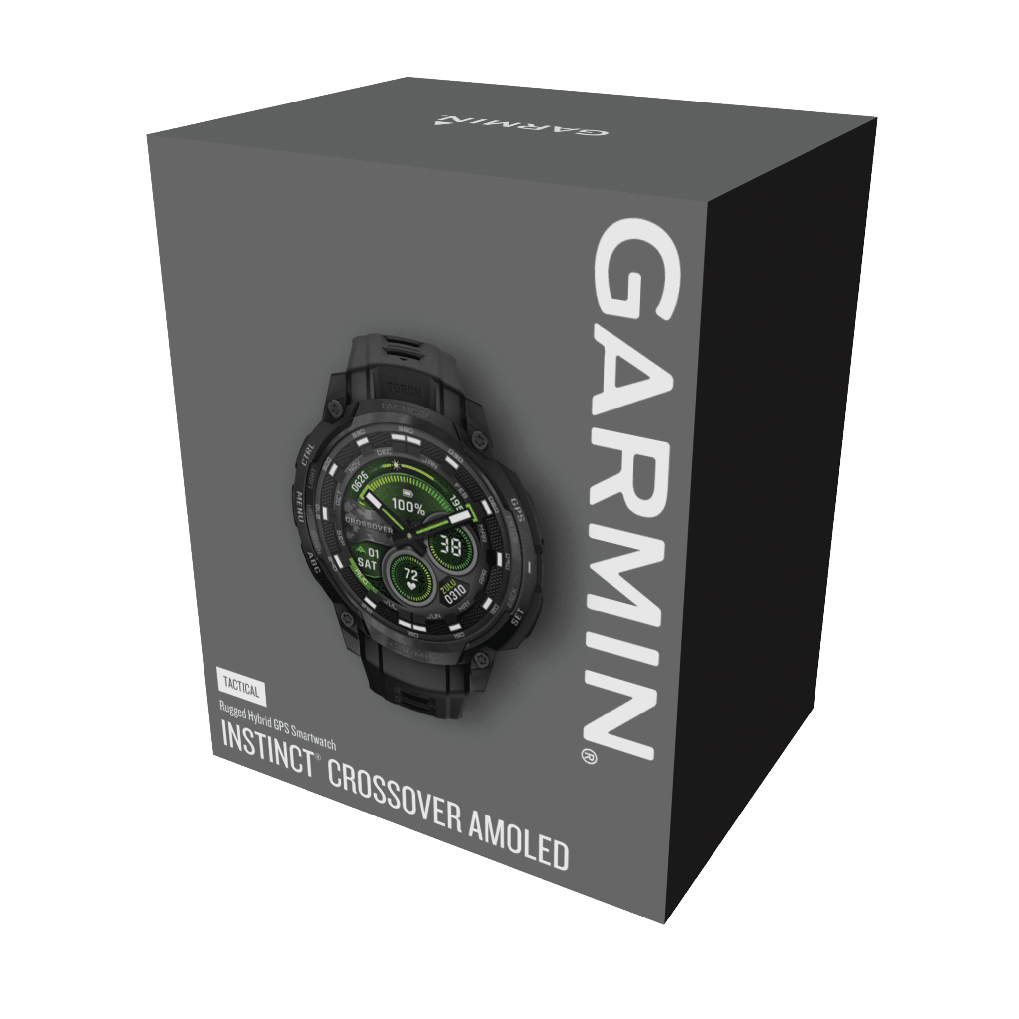 garmin instinct crossover amoled 45 mm tactical edition schwarz – hybrid gps outdoor smartwatch / silikonarmband