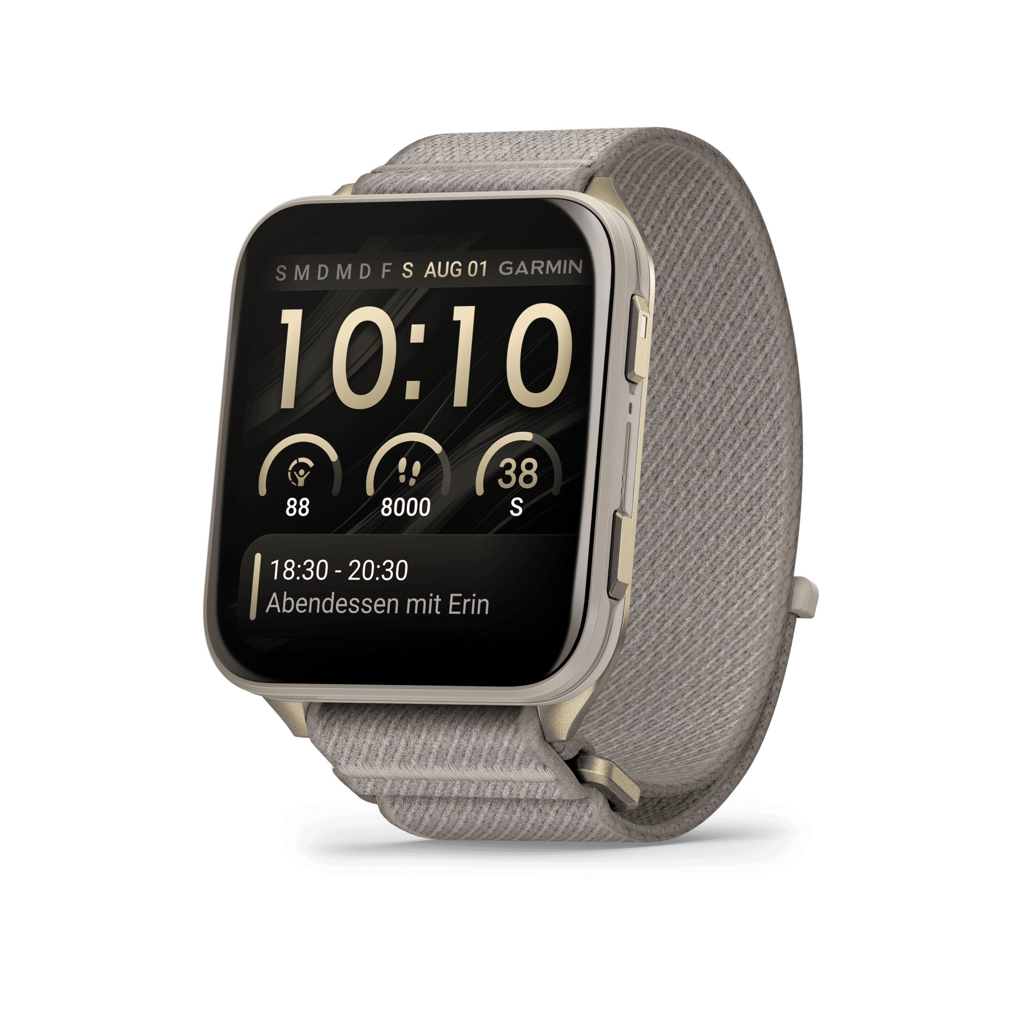 garmin venu x1 45 mm softgold / french gray – gps fitness smartwatch / nylonarmband