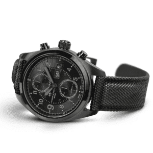 hamilton khaki field auto chrono full black 42 mm – herren automatikuhr / textil lederarmband
