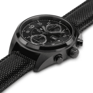 hamilton khaki field auto chrono full black 42 mm – herren automatikuhr / textil lederarmband