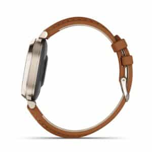 titel garmin lily 2 classic 35 mm coyote tan / cremegold – fitness smartwatch / lederarmband