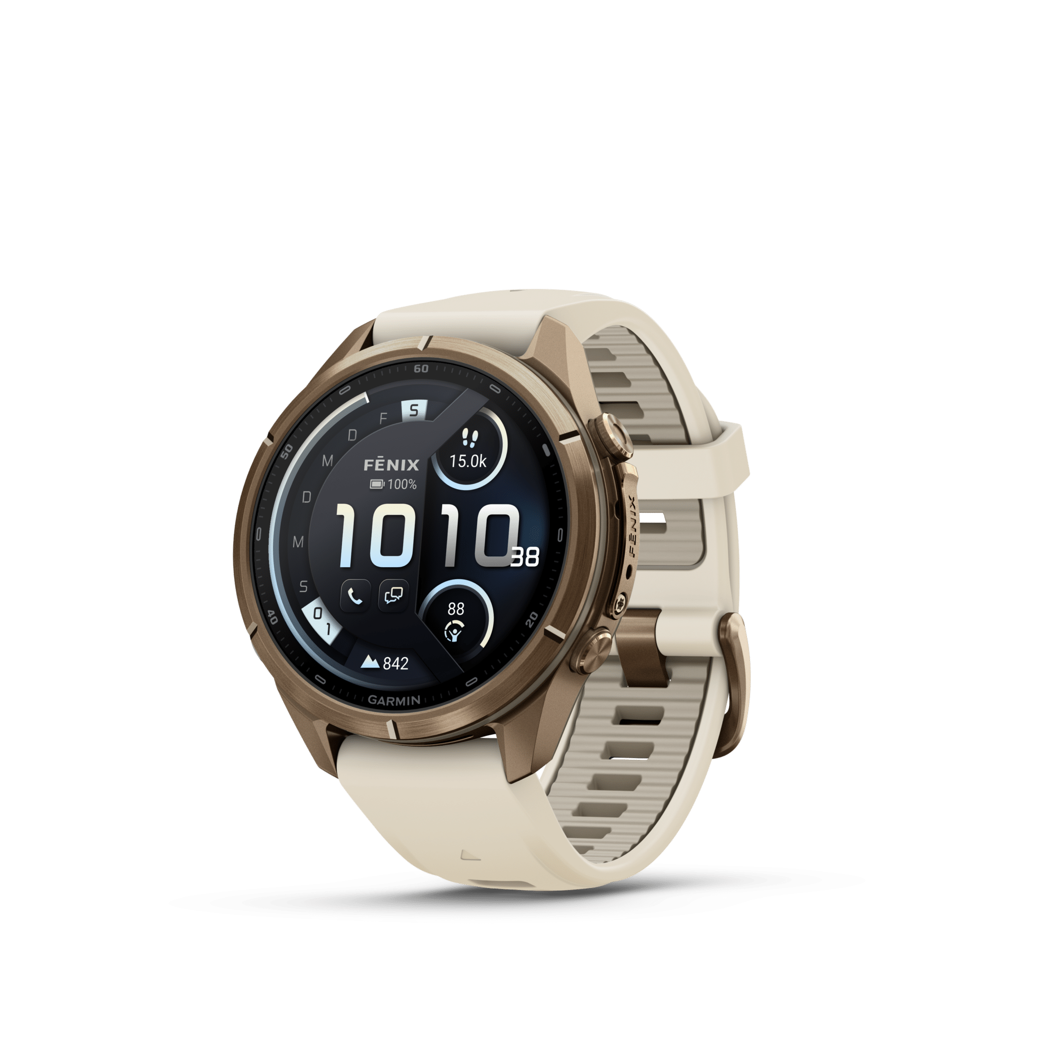 Garmin fenix 9 Pro inReach AMOLED Autumn Gold Creme French Gray Titan 43mm – Hybrid-GPS-Outdoor-Smartwatch / Silikonarmband