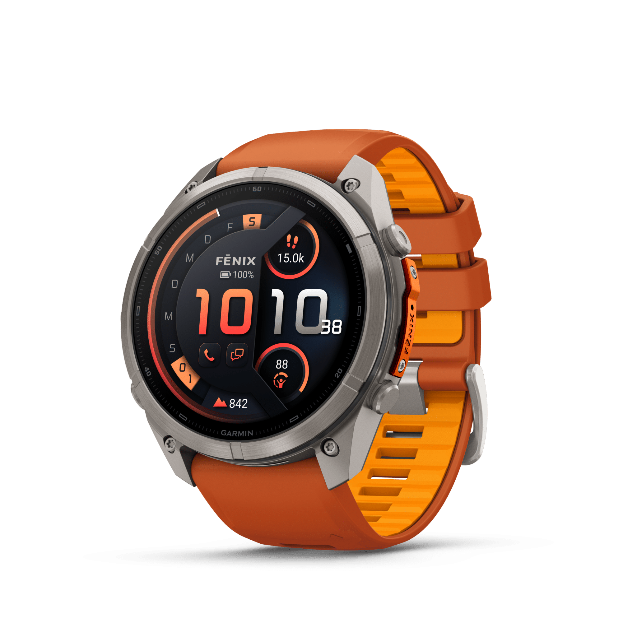 Garmin fenix 9 Pro inReach AMOLED Autumn Orange Spark Orange Titan 51mm – Hybrid-GPS-Outdoor-Smartwatch / Silikonarmband