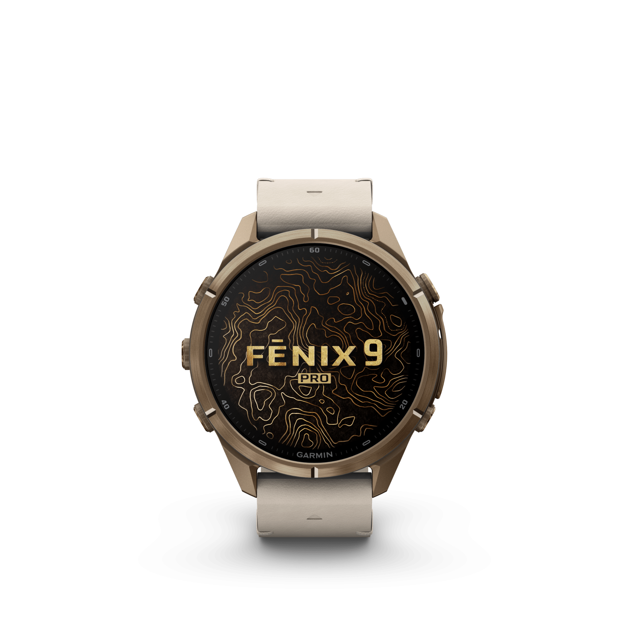 Garmin fenix 9 Pro inReach AMOLED Autumn Gold Bone Titan 43mm – Hybrid-GPS-Outdoor-Smartwatch / Lederarmband – Bild 2