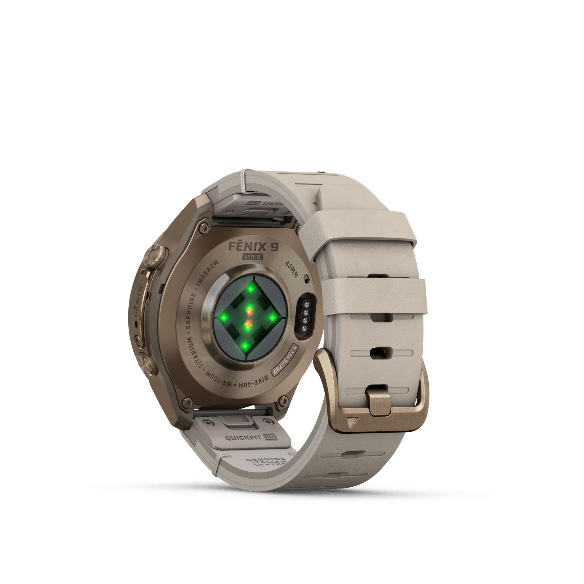Garmin fenix 9 Pro inReach AMOLED Autumn Gold Bone Titan 43mm – Hybrid-GPS-Outdoor-Smartwatch / Lederarmband – Bild 4