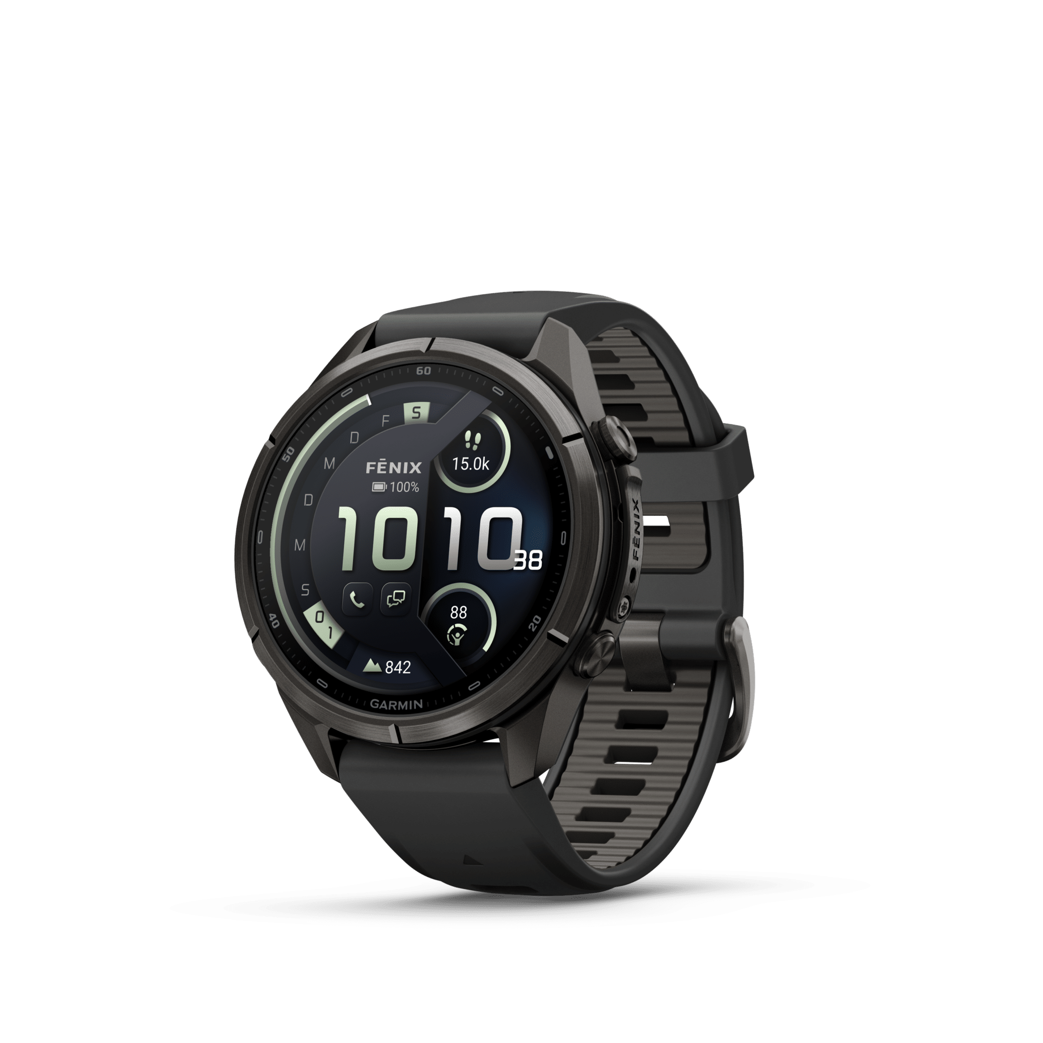 Garmin fenix 9 Pro inReach AMOLED Schwarz Kieselgrau Carbongrau DLC Titan 43mm – Hybrid-GPS-Outdoor-Smartwatch / Silikonarmband